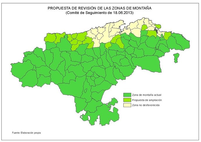 Mapa de zonas de montaña de Cantabria 