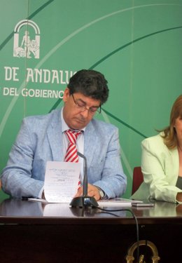 El vicepresidente de la Junta de Andalucía, Diego Valderas, en rueda de prensa.