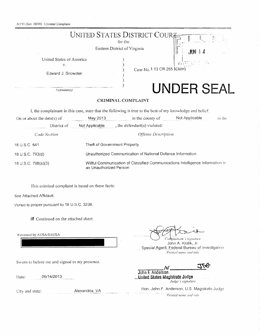 Denuncia contra Snowden, con fecha del 14 de junio