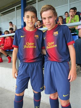 Los alevines del Barcelona Marc Guerrero y Nil Garrido en la Danone Nations Cup