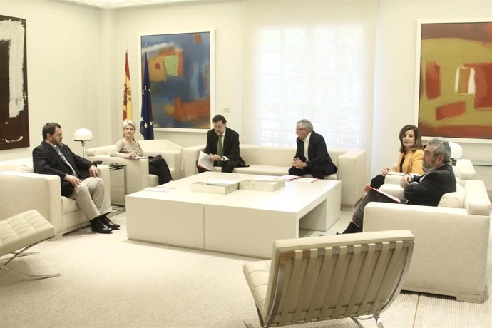 Rajoy, Méndez, Toxo, Báñez, Salazar y Bernadette Ségol