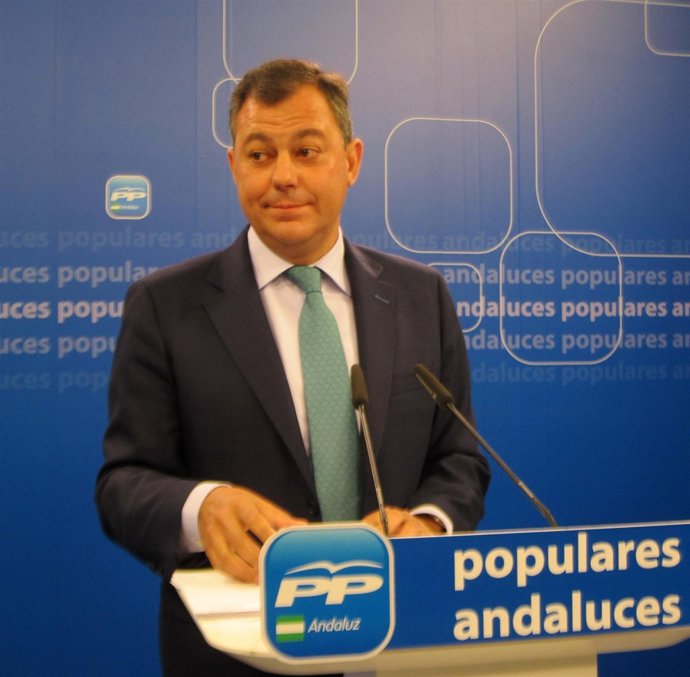 El secretario general del PP-A, José Luis Sanz, hoy en rueda de prensa