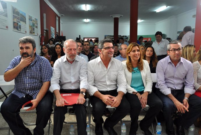 Rodríguez Villalobos, Gutiérrez Limones y Díaz en un acto en Alcalá de Guadaíra