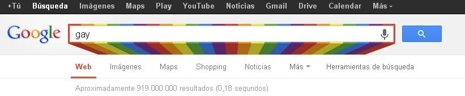 Barra de búsquedas de Google con la bandera del arco iris