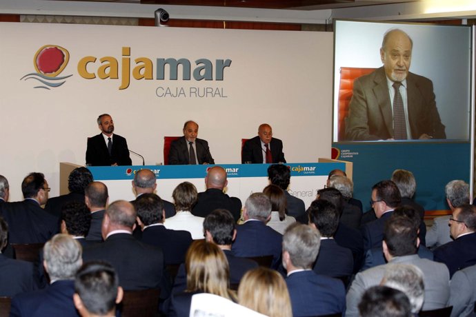 El presidente de Cajamar, Juan de la Cruz Cárdenas, interviene en asamblea 