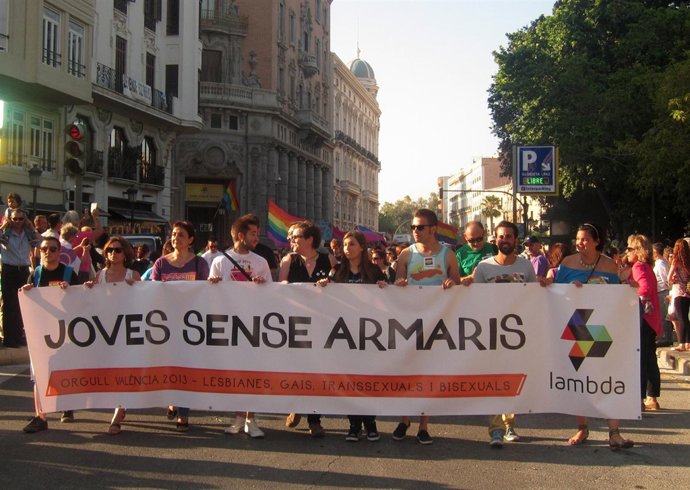 Cabecera de la manifestación del Orgullo LGTB en Valencia