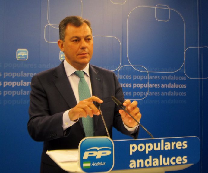 El secretrario general del PP-A, José Luis Sanz, en rueda de prensa hoy