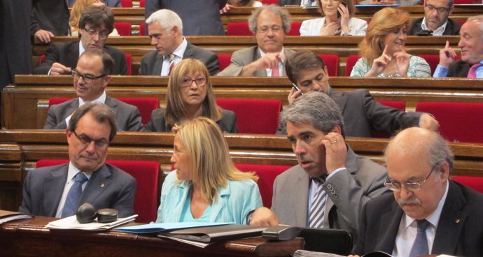Artur Mas, J.Ortega, F.Homs y A.Mas-Colell, en el Parlament