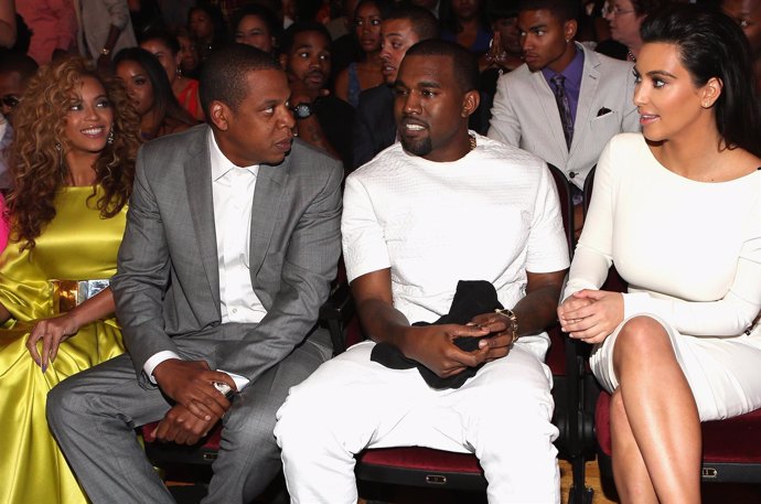 LOS ANGELES, CA - JULY 01:  (L-R) Singer Beyonce, rappers Jay-Z and Kanye West a