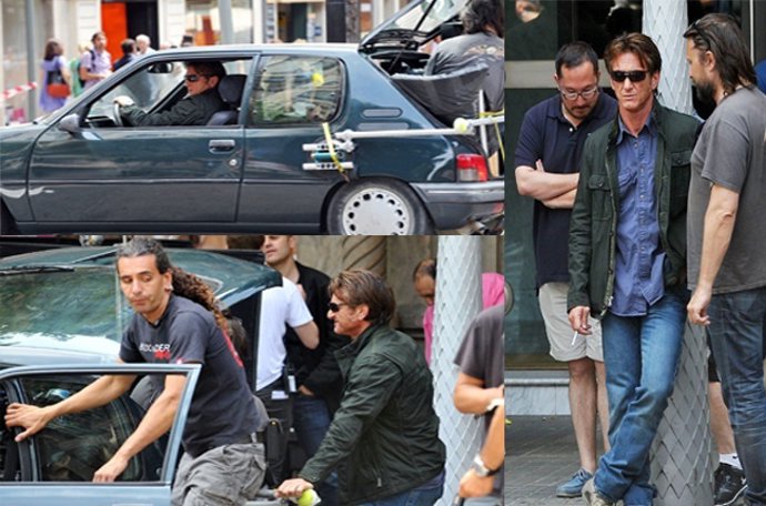 El actor Sean Penn en Barcelona grabando la película `The gunmen'