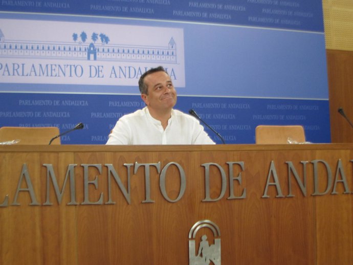 El portavoz parlamentario de IULV-CA, José Antonio Castro, en rueda de prensa