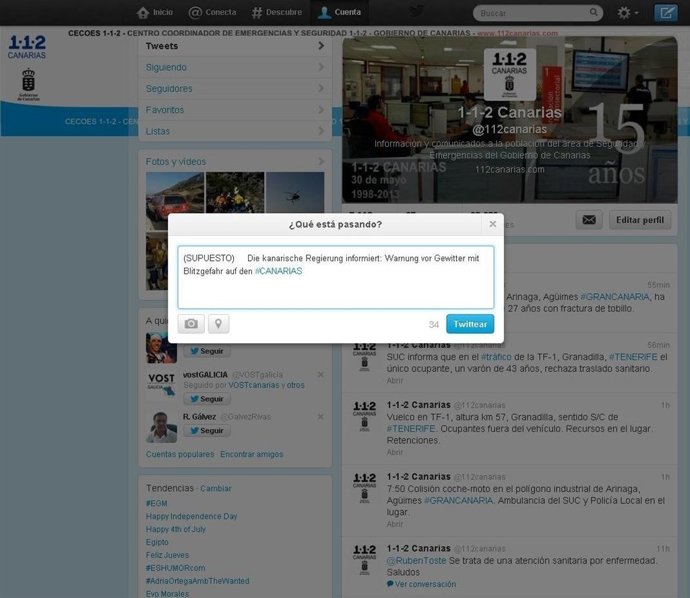 Ejemplo de tweet en alemán