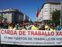 Trabajadores de Navantia Ferrol y auxiliares recorren 20 kilómetros en una marcha a pie para reclamar carga de trabajo