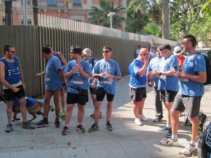 Los sindicalistas de los Mossos a su llegada a Barcelona desde Bàscara