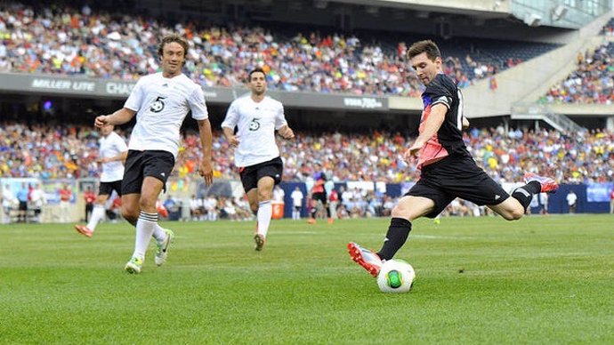 Leo Messi en un partido amistoso en Chicago