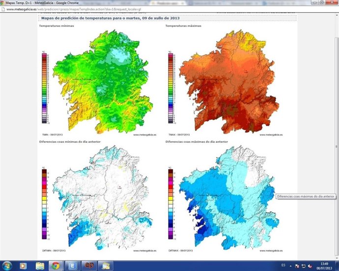 Mapa de temperaturas previsto para el martes 9 de julio