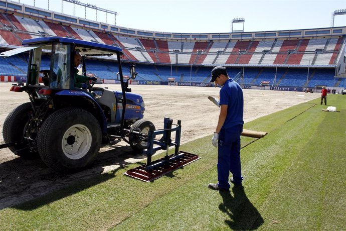 El césped del Calderón en obras