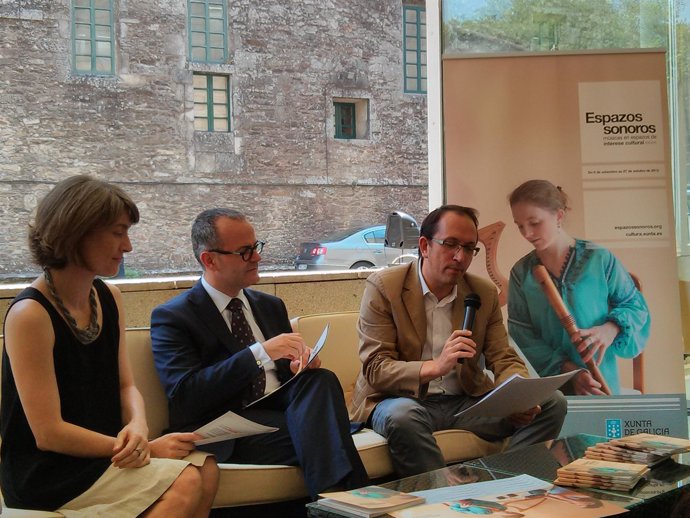 Xesús Vázquez, Anxo Lorenzo y Belén Bermejo en la presentación Espazos Sonoros
