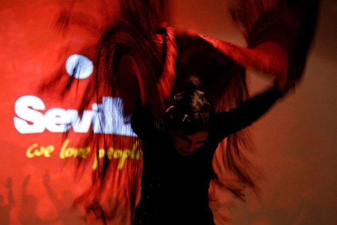 Eva la Yerbabuena en el acto de promoción de Sevilla en Bruselas