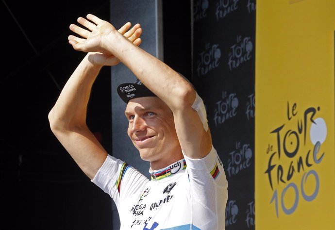 Tony Martin, celebrando una victoria en el Tour