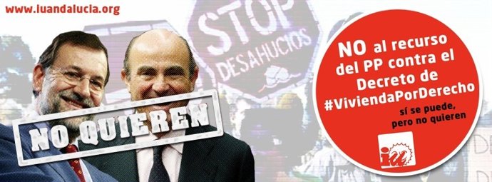 Cartel con que IULV-CA convoca movilizaciones a favor del decreto antidesahucios