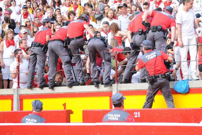Varios agentes durante la intervención en el tendido