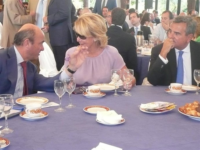 Guindos y Aguirre este lunes en el acto 'Foro populares de Madrid'