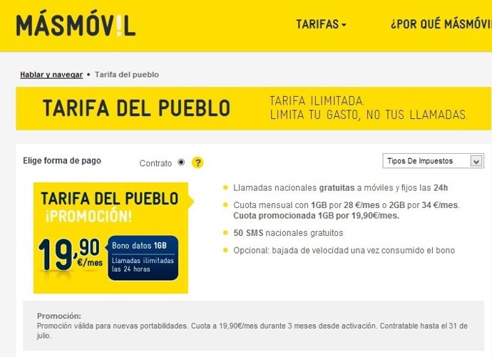 Tarifa del Pueblo de Masmóvil