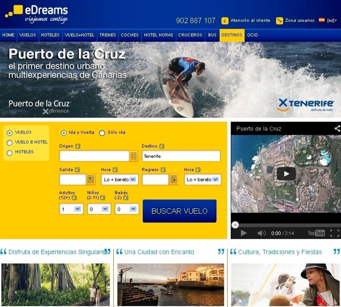 Microsite de Puerto de la Cruz en el portal eDreams