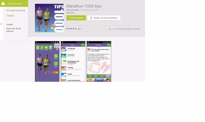 Pantallazo Google Play app Marathon 100 tips