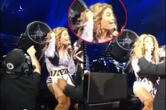 Los rizos de Beyoncé se enredan en un ventilador cuando bajaba a ver a sus fans