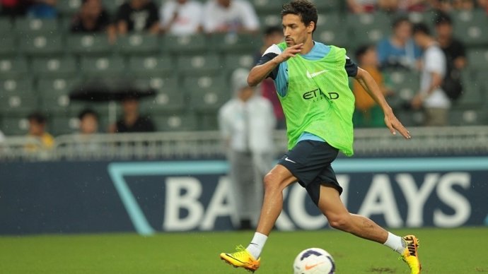 Jesús Navas durante un entrenamiento con el Manchester City