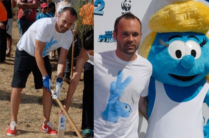 Andrés Iniesta visita el pueblo pitufo