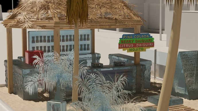 Estatuas de hielo y motivos playeros en Madrid