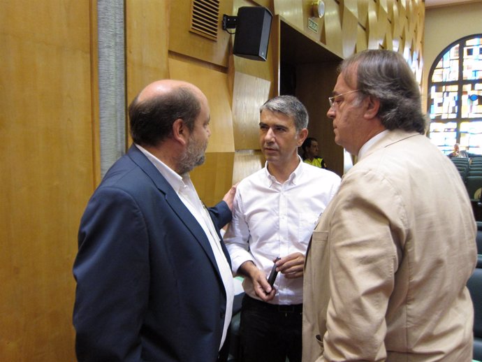 José Manuel Alonso (IU), Juan Martín (CHA) y Carlos Pérez Anadón  (PSOE)