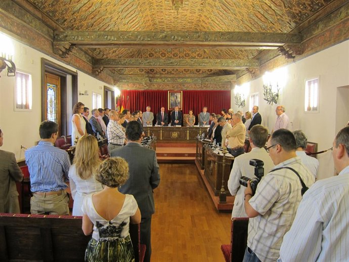 Miembros de la Diputación guardan un minuto de silencio antes del Pleno.