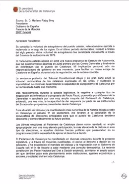 Carta que el pte. A.Mas ha enviado al pte. Del Gobierno M.Rajoy