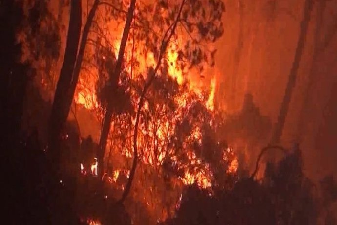 Trabajos de extinción del incendio en Vallirana