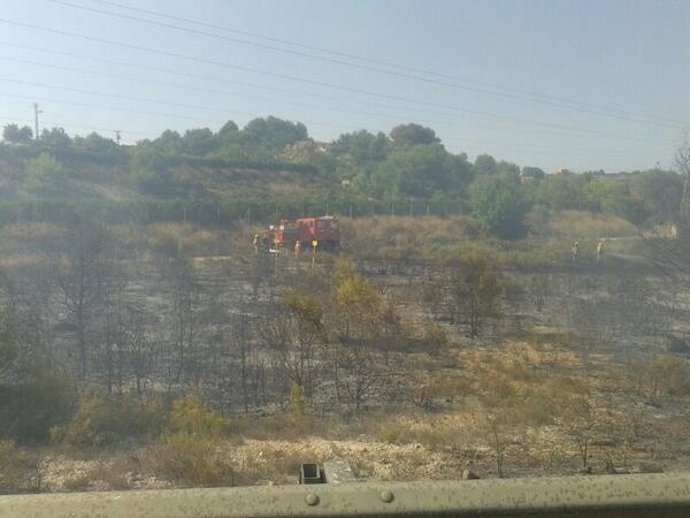 Imagen del incendio de matorrales de Picassent 