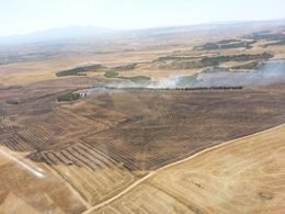 Vista aérea de la zona afectada por el incendio.