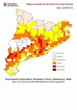 Mapa de riesgo de incendio forestal en Catalunya