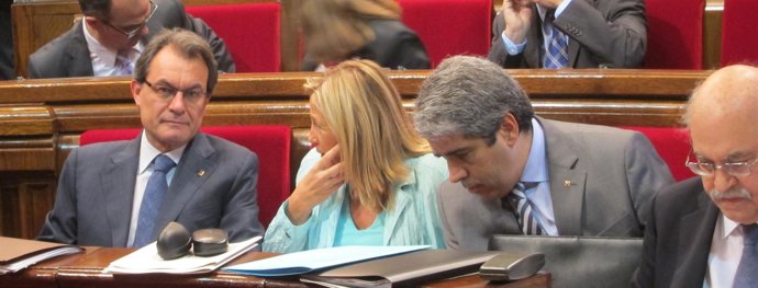 Artur Mas, J.Ortega, F.Homs y A.Mas-Colell, en el Parlament
