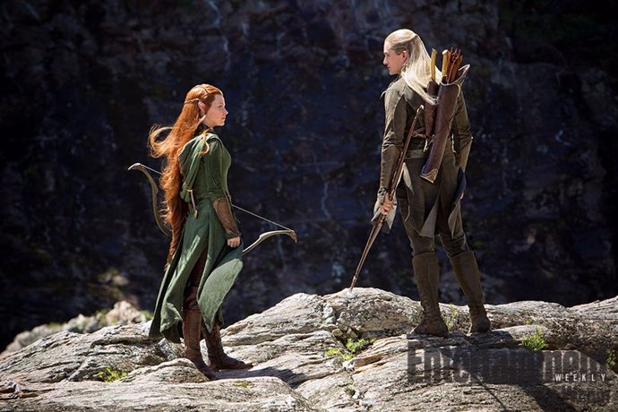 Legolas (Orlando Bloom) y Tauriel (Evangeline Lilly) en El Hobbit