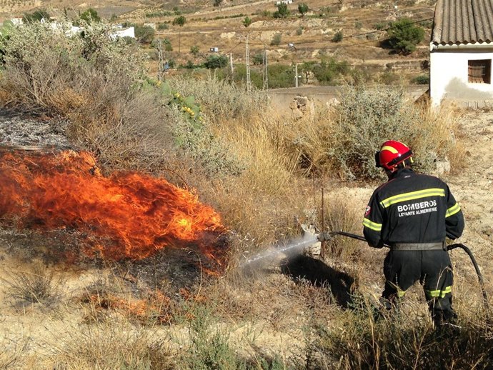 Unos de los bomberos se afana por controlar las llamas