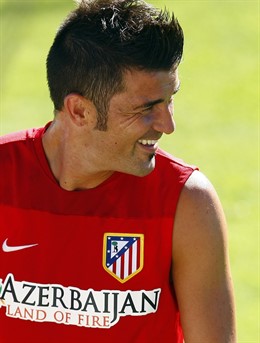 David Villa en un entrenamiento del Atlético de Madrid