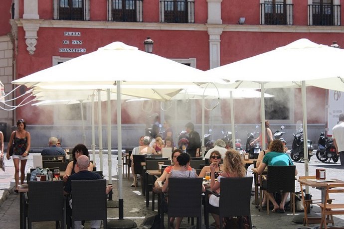 Terraza, verano, calor