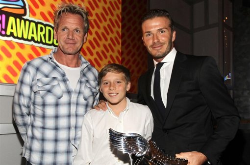 El chef Gordon Ramsey junto a David Beckham y su hijo Brooklyn
