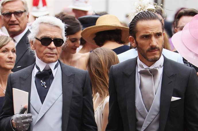 MONACO - JULY 02:  Designer Karl Lagerfeld (L) and Sebastien Jondeau attend the 
