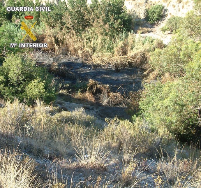 Imagen del incendio en Villajoyosa, en el cauce del Amadorio
