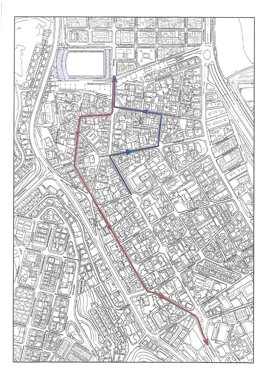 Mapa del itinerario alternativo de las Guaguas por obras en Pío XII